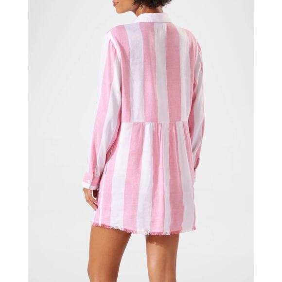 Tommy Bahama Rugby Beach Stripe Boyfriend Shirt Coral Coast Swim Coverup Large - Picture 8 of 9